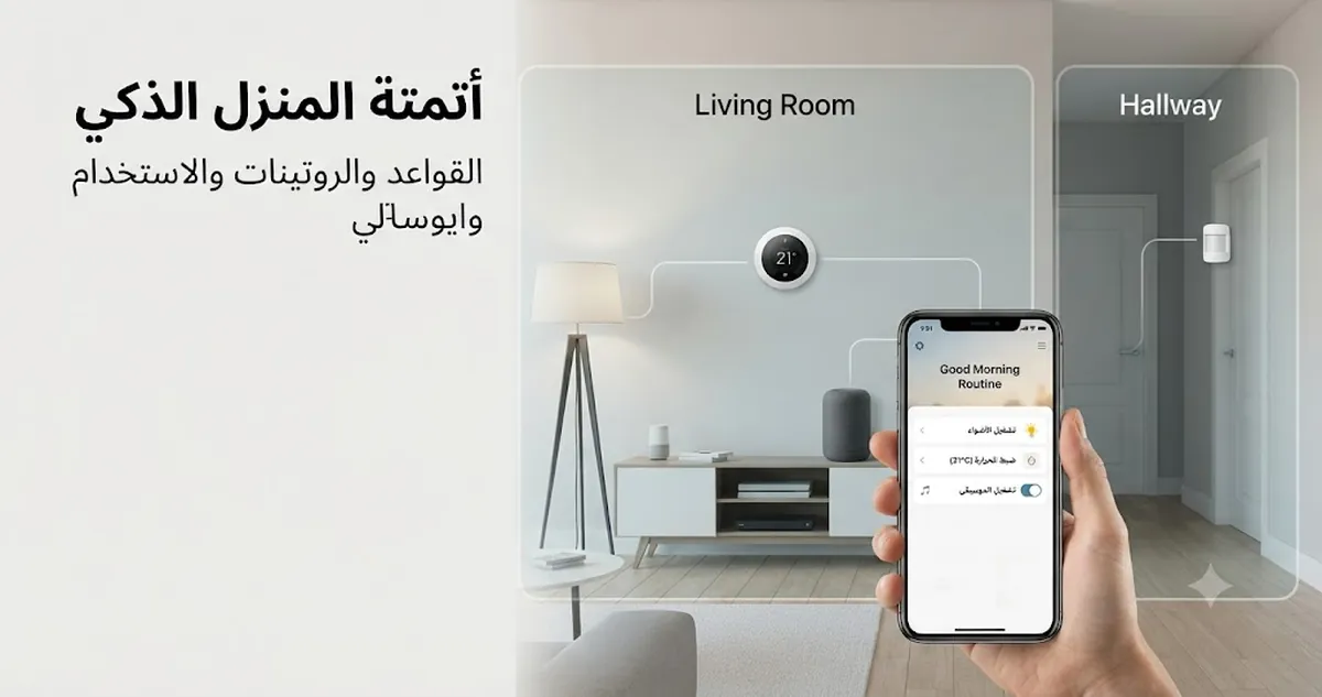 أجهزة منزل ذكي يتم التحكم بها عبر روتينات أتمتة وقواعد حسب الغرفة