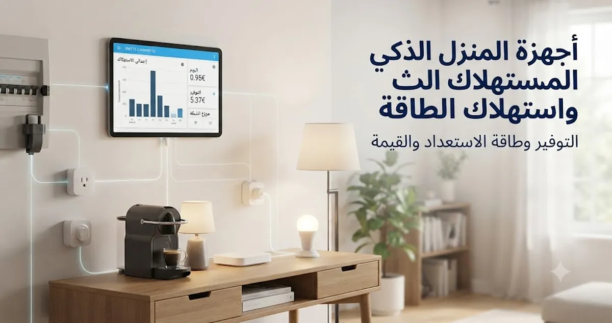 شاشة استهلاك الطاقة في المنزل الذكي مع مقابس متصلة وأجهزة مراقبة للطاقة