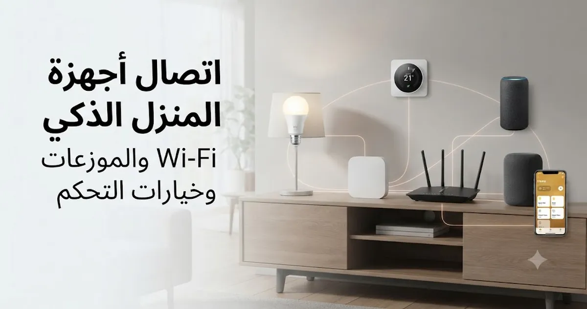 موزع منزل ذكي وراوتر Wi-Fi وأجهزة متصلة ضمن إعداد منزلي