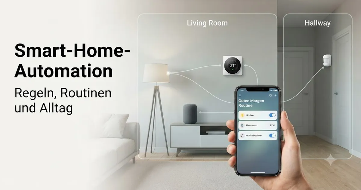 Smart-Home-Geräte, die über Automationsroutinen und raumbezogene Regeln gesteuert werden