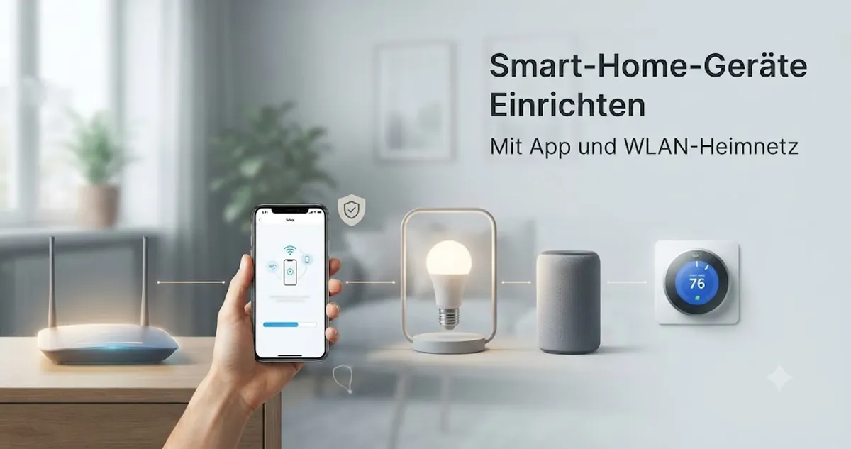 Smart-Home-Geräte werden mit Smartphone-App und WLAN-Heimnetz eingerichtet