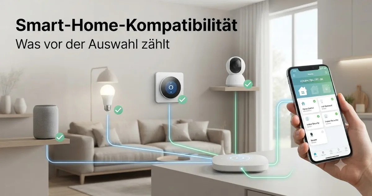 Smart-Home-Geräte, deren Kompatibilität mit Heimnetzwerk und Steuerungs-App geprüft wird