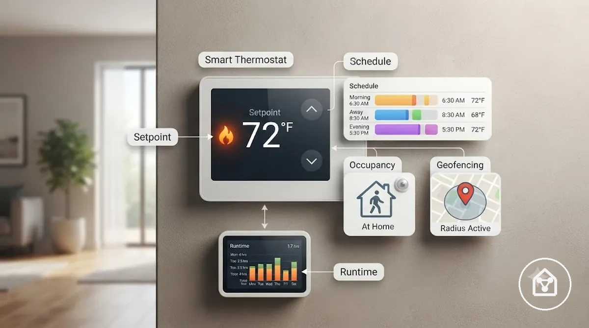 Smart-Thermostat-Heizungssteuerung mit Zeitplan, Anwesenheit und Sollwerteinstellungen