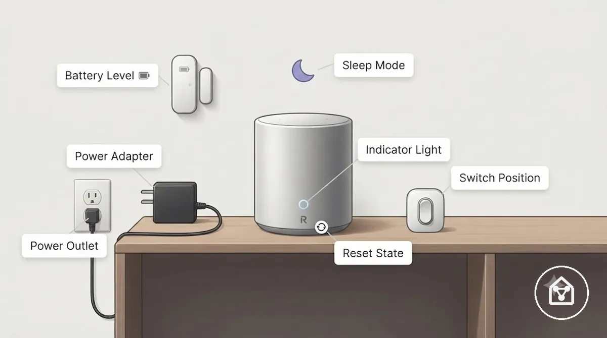 Strom- und Akkuanzeigen eines Smart-Home-Geräts bei der Fehlerbehebung