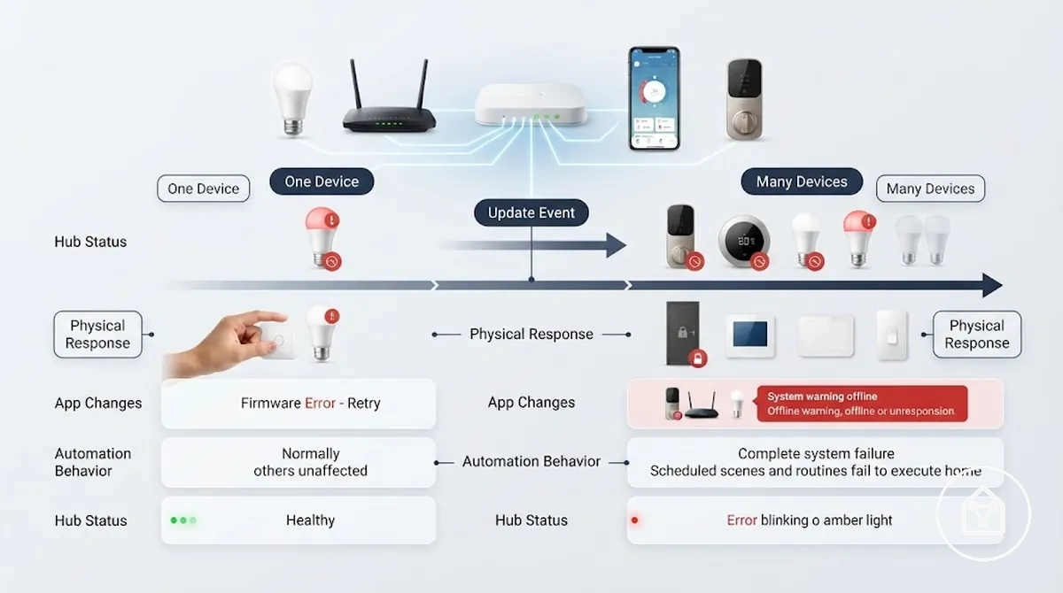 Vergleich von Update-Problemen und Signalen eines allgemeinen Smart-Home-Geräteausfalls