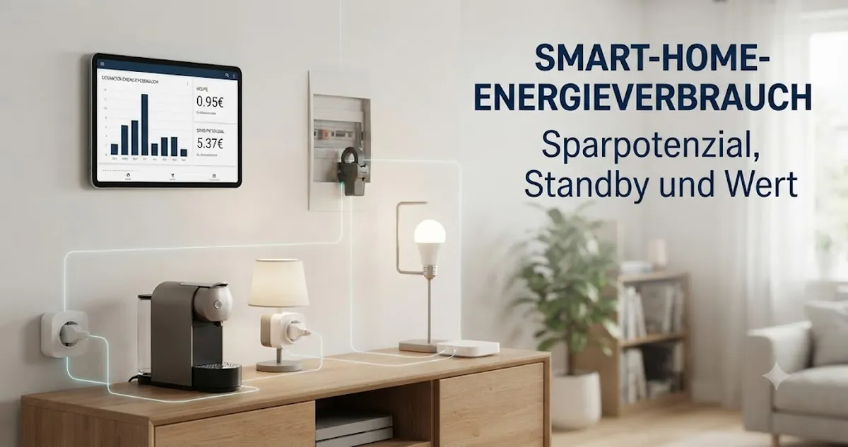 Anzeige zum Energieverbrauch im Smart Home mit verbundenen Steckdosen und Strommessgeräten