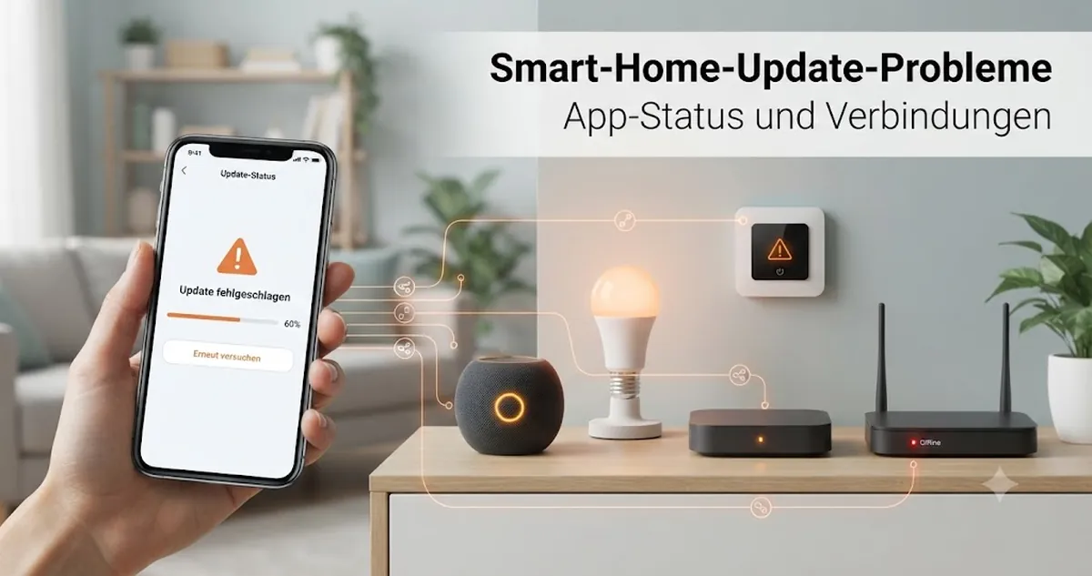 Update-Problem bei einem Smart-Home-Gerät mit App-Status und Verbindungsanzeigen