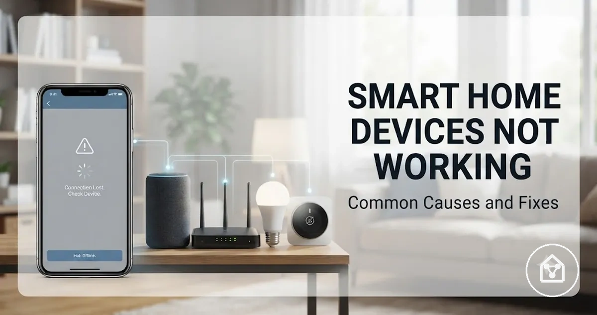Smart home device troubleshooting with connection and app error indicators