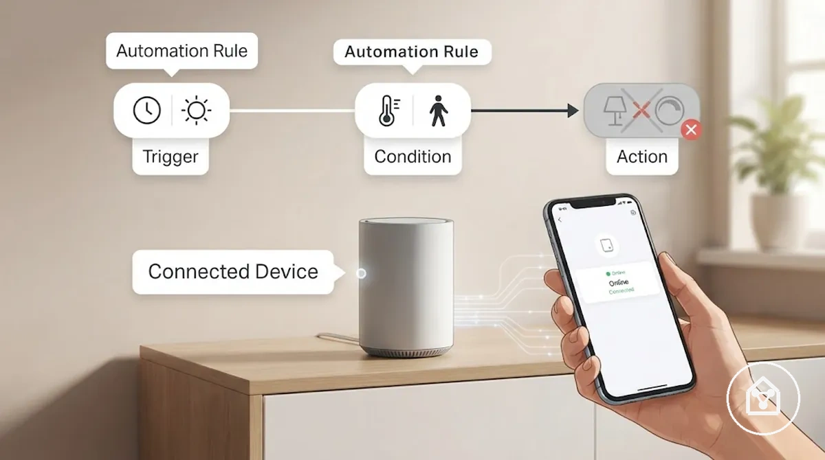 Connected smart home device with automation trigger and action path not running