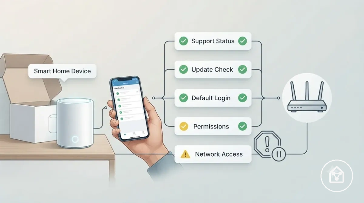 Checklist for security checks before connecting a smart home device to a home network