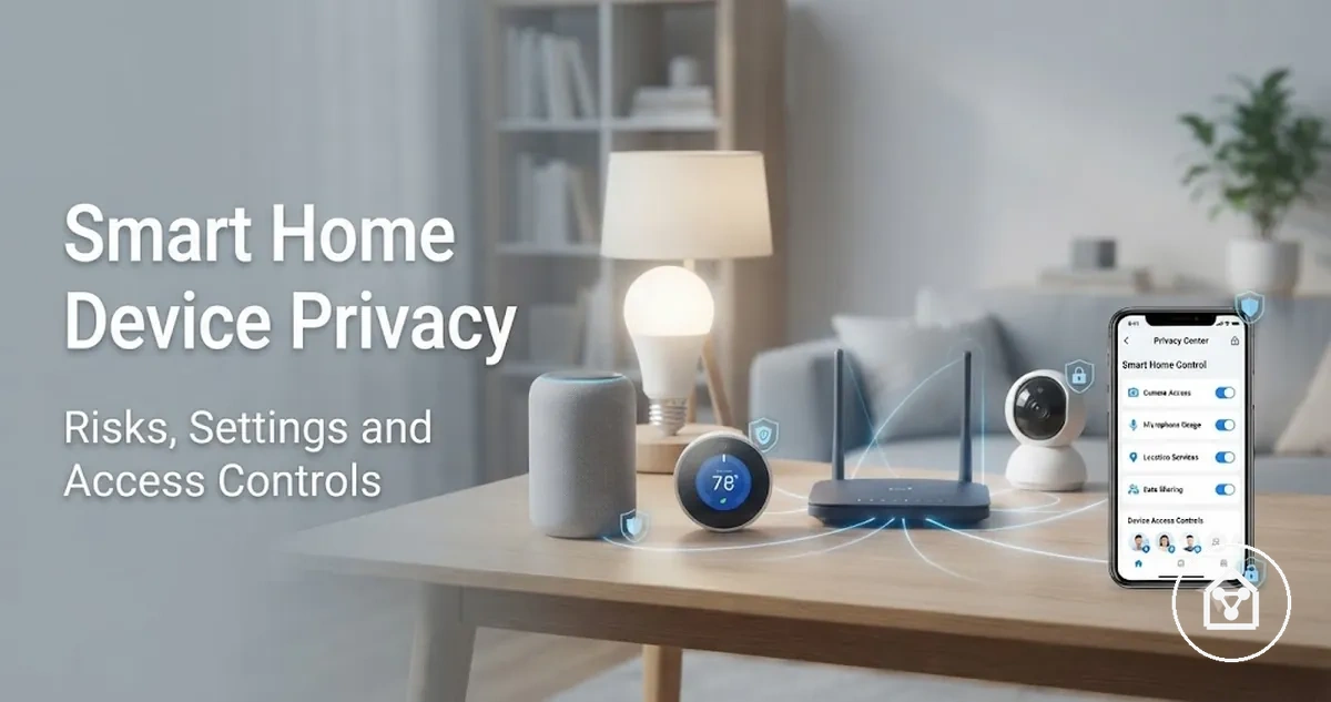 Smart home device privacy settings shown on a control app with connected devices
