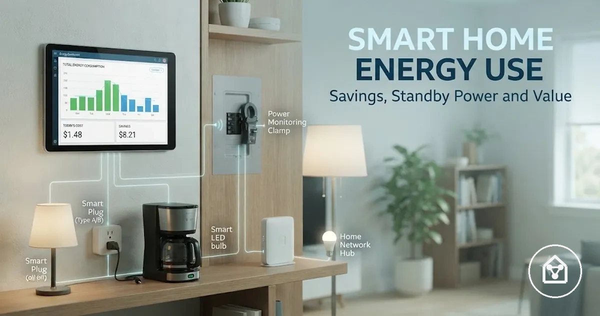 Smart home energy use display with connected plugs and power monitoring devices