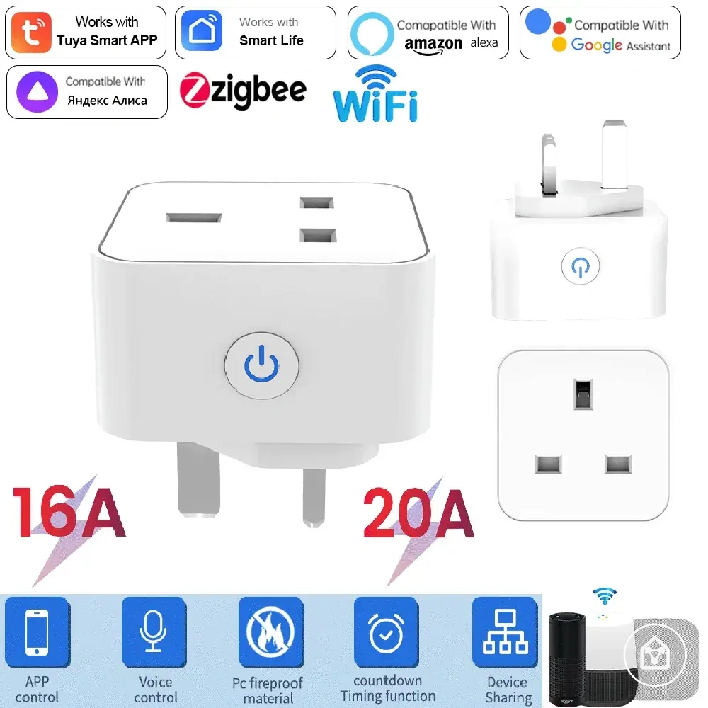 Adaptador de enchufe UK inteligente con monitorización de energía y control por voz