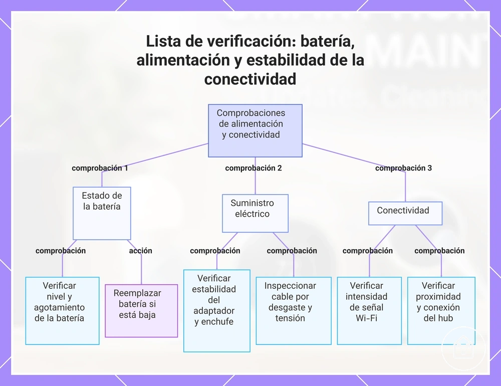 Lista de verificación: batería, alimentación y estabilidad de la conectividad