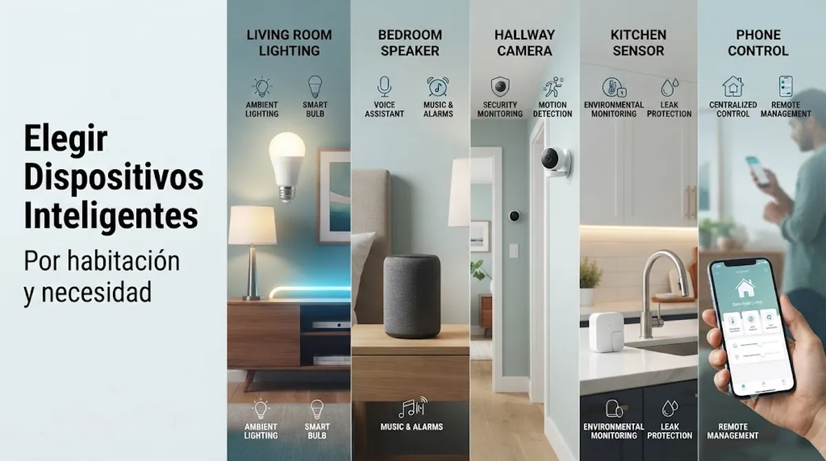 Dispositivos de hogar inteligente comparados para distintas habitaciones y necesidades de la vivienda