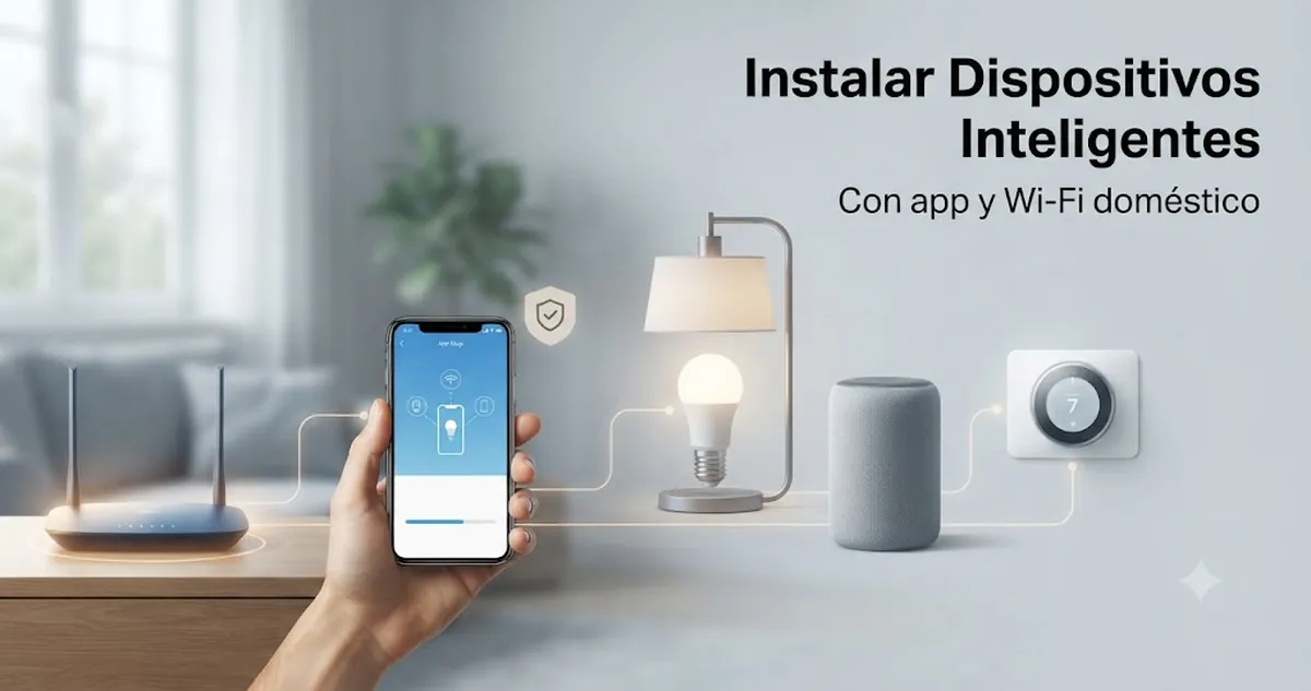 Dispositivos de hogar inteligente configurados con una aplicación móvil y la red Wi-Fi doméstica