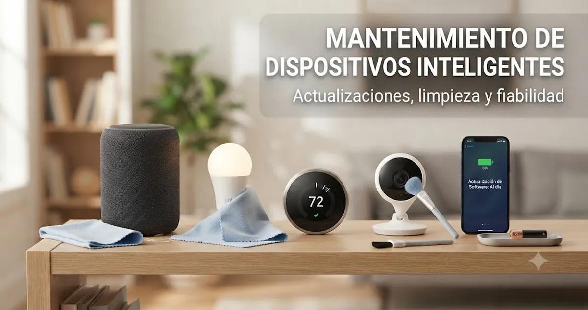 Dispositivos de hogar inteligente revisados con limpieza, batería y comprobaciones de actualización