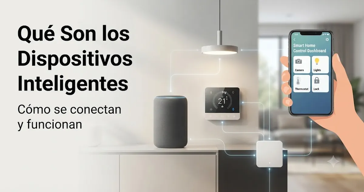 Dispositivos básicos de hogar inteligente conectados mediante una aplicación y una red doméstica