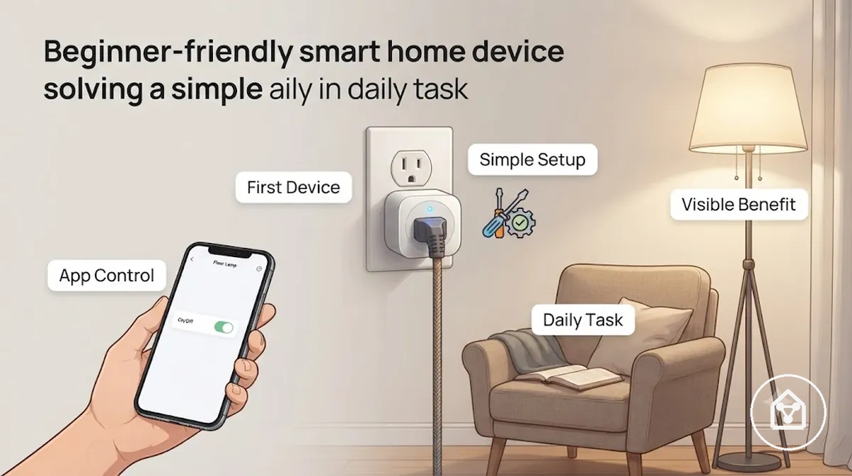 Objet connecté pour débutant montrant un contrôle simple via application pour une tâche domestique quotidienne