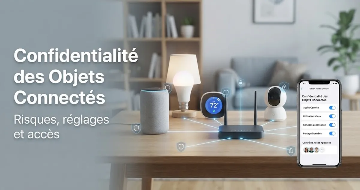 Réglages de confidentialité d’objets connectés affichés dans une application de contrôle avec des appareils reliés