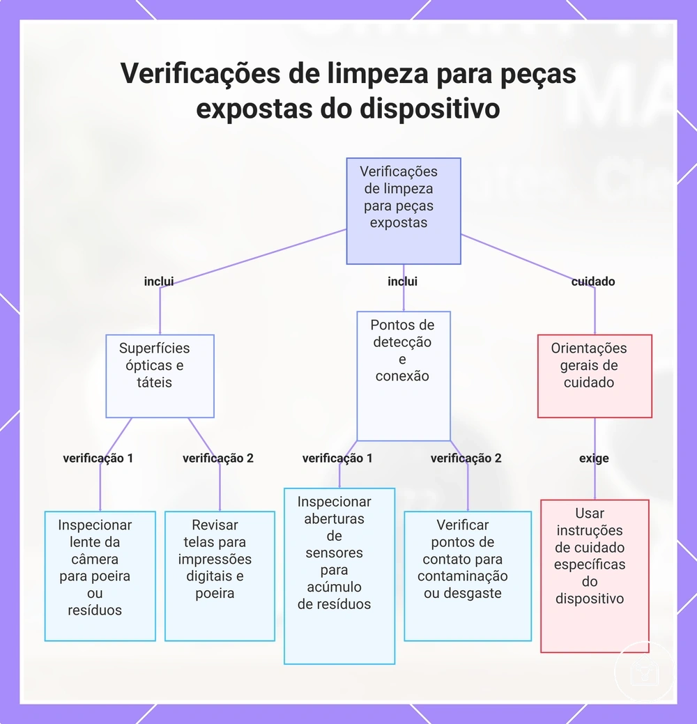 Verificações de limpeza para peças expostas do dispositivo