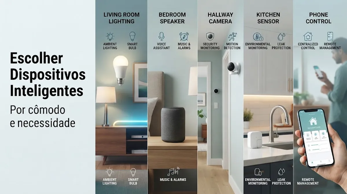 Dispositivos de casa inteligente comparados para diferentes cômodos e necessidades da residência