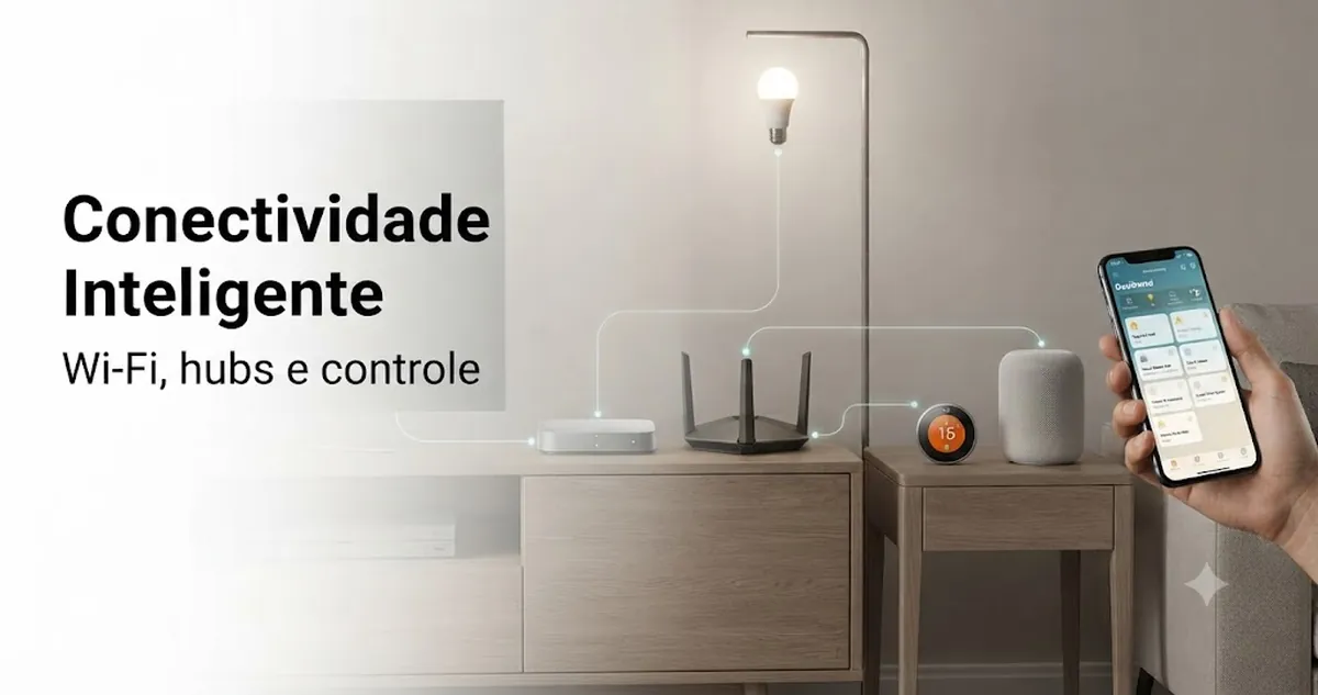 Hub de casa inteligente, roteador Wi-Fi e dispositivos conectados em uma instalação doméstica