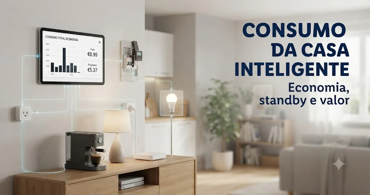 Tela de consumo de energia da casa inteligente com tomadas conectadas e medidores de potência
