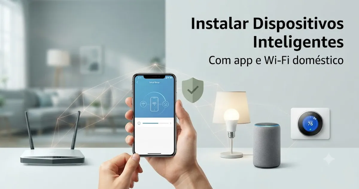 Dispositivos de casa inteligente configurados com aplicativo móvel e rede Wi-Fi doméstica
