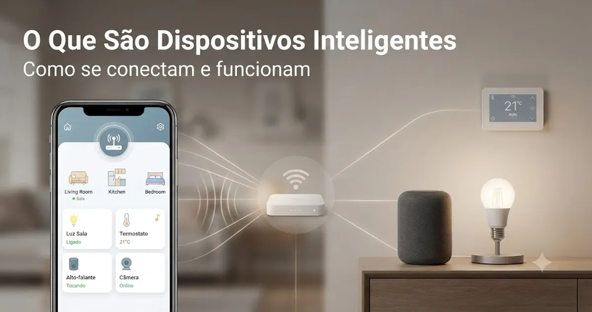 Dispositivos básicos de casa inteligente conectados por aplicativo e rede doméstica