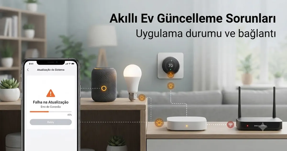 Uygulama durumu ve bağlantı göstergeleriyle gösterilen akıllı ev cihazı güncelleme sorunu
