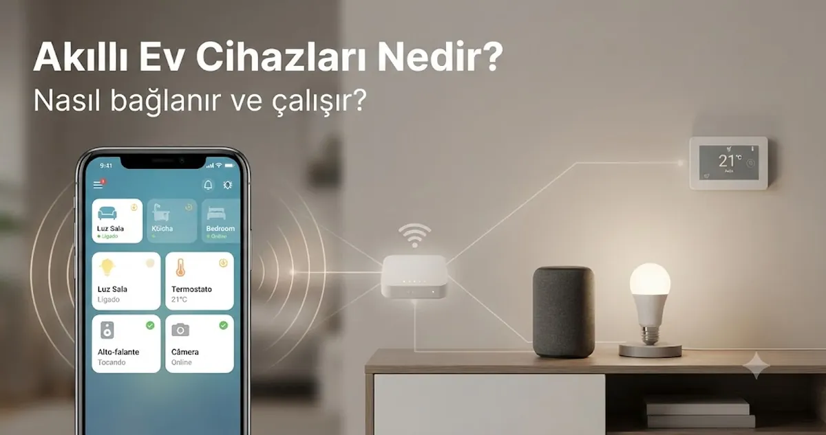 Bir uygulama ve ev ağı üzerinden bağlanan temel akıllı ev cihazları
