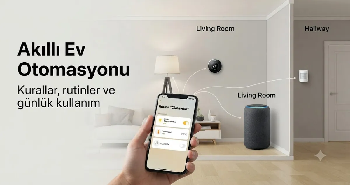 Otomasyon rutinleri ve oda bazlı kurallarla kontrol edilen akıllı ev cihazları