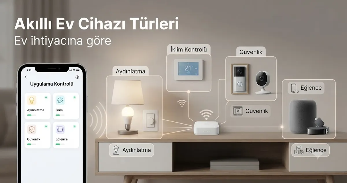 Ev içi kullanım amacına göre düzenlenmiş farklı akıllı ev cihazı türleri