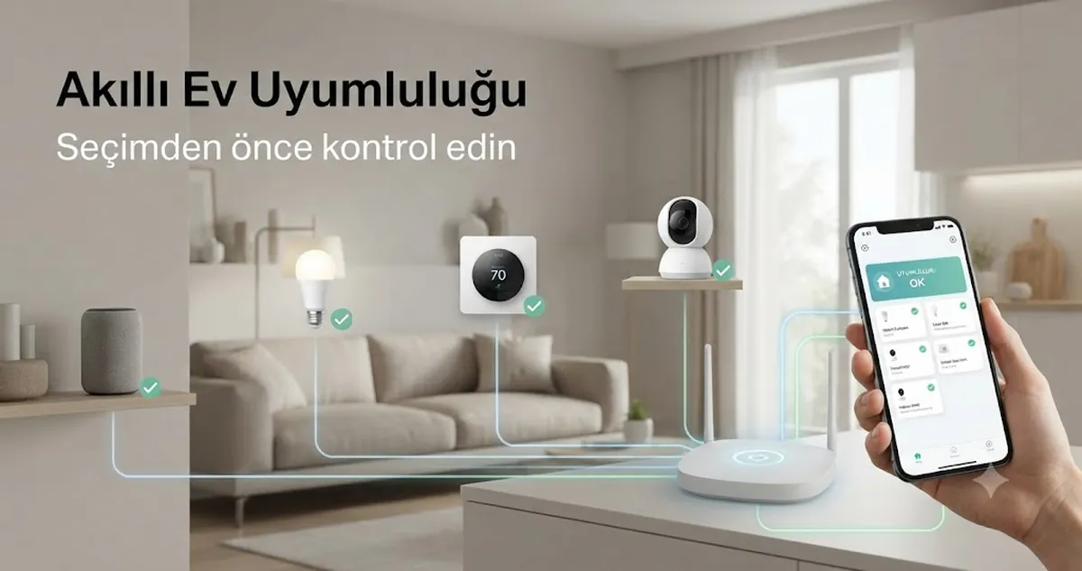 Ev ağı ve kontrol uygulamasıyla uyumluluğu kontrol edilen akıllı ev cihazları