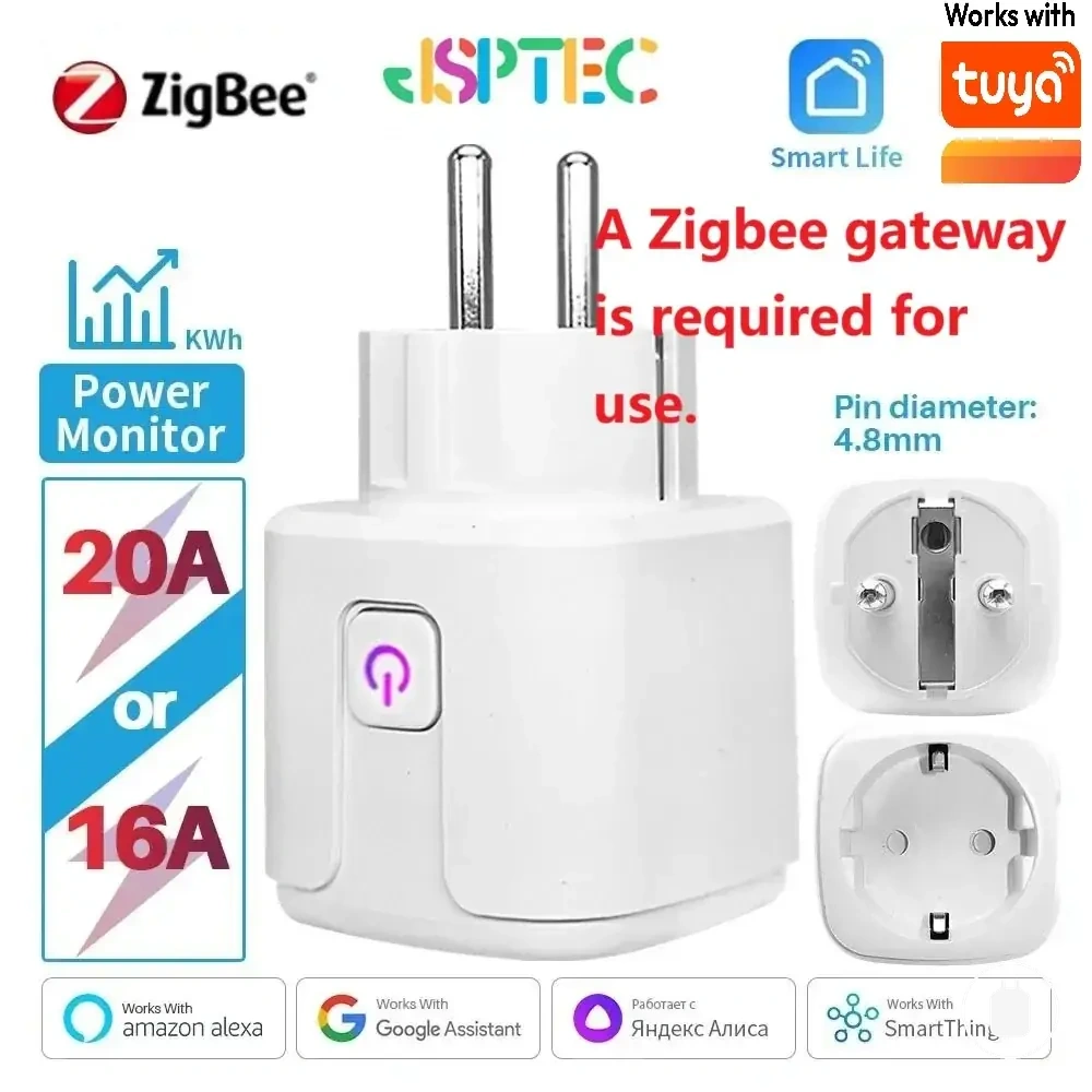 Tuya Zigbee 20A Smart-Steckdose mit Leistungsmessung
