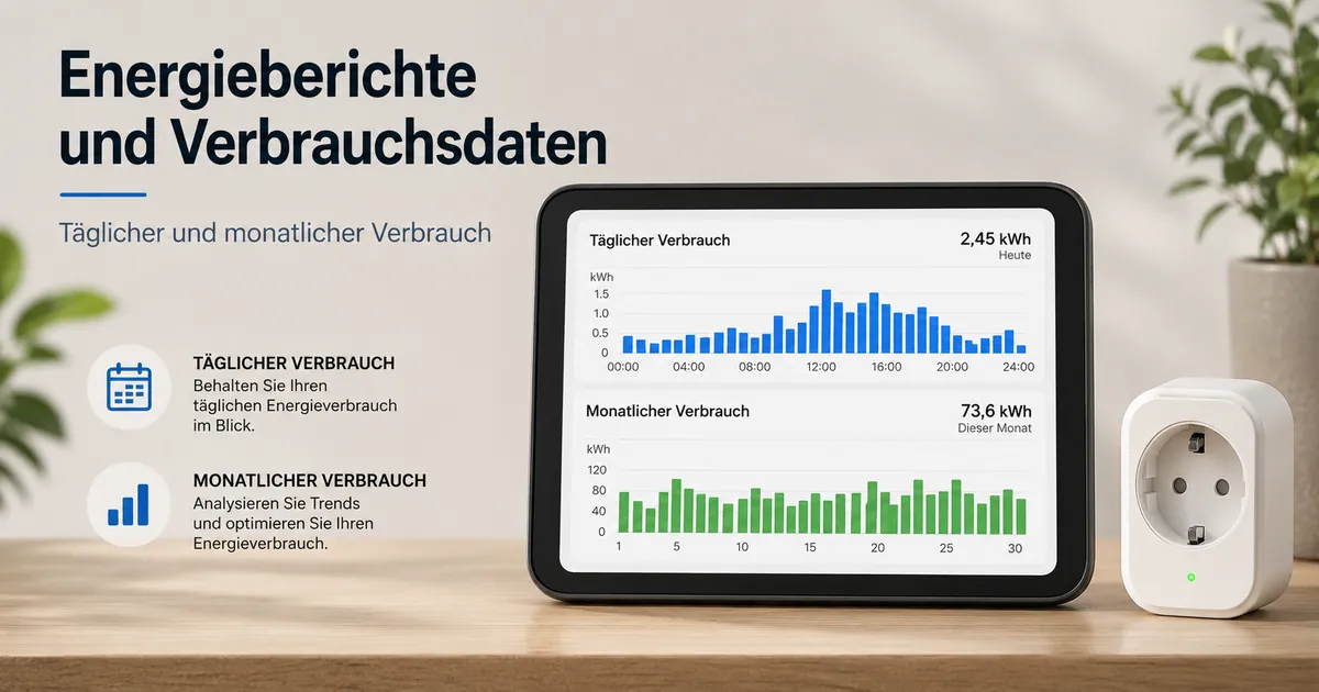 Berichtsanzeige einer smarten Steckdose mit Energieüberwachung mit täglichem und monatlichem Stromverbrauch