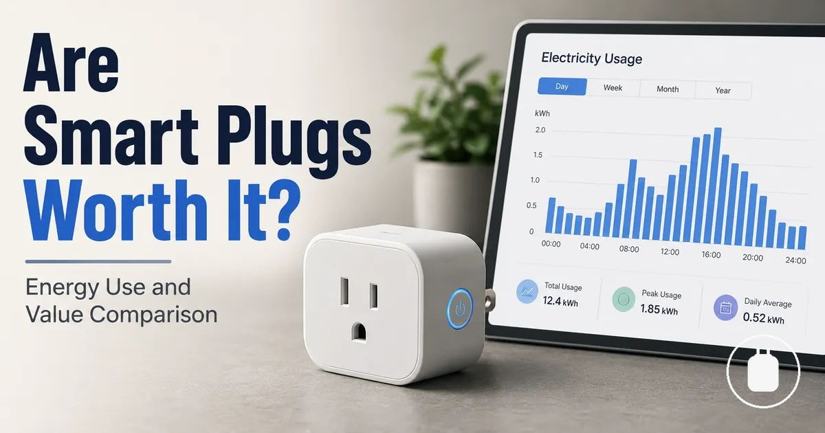 Energy monitoring smart plug beside an electricity usage chart for value comparison