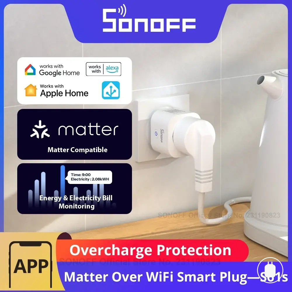 Matter WiFi smart plug with energy consumption monitoring and protection