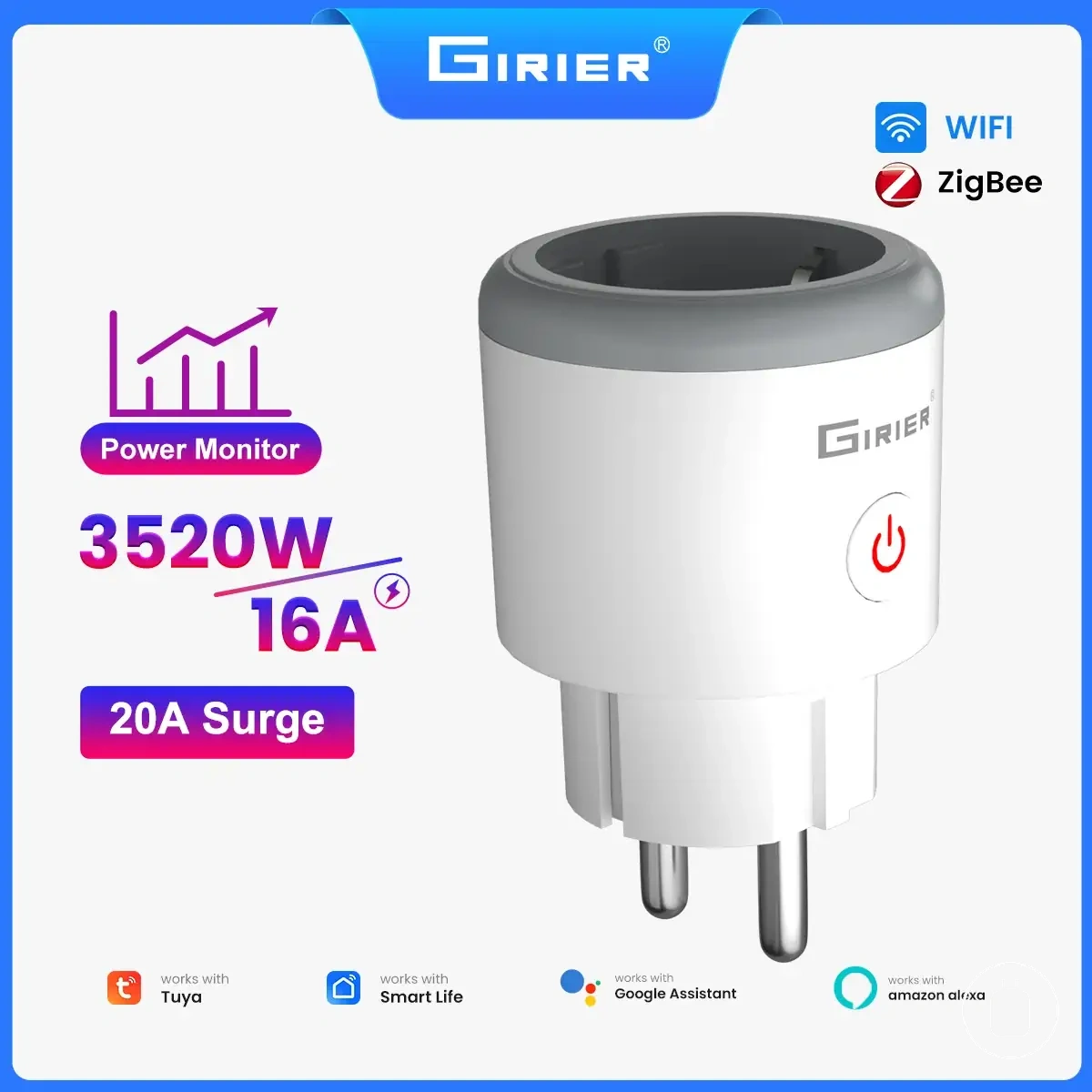 ZigBee smart power plug with power monitoring and overload function
