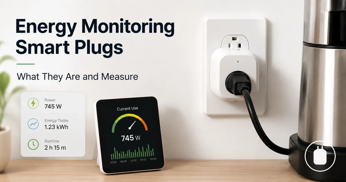 Energy monitoring smart plug measuring electricity use from a connected appliance
