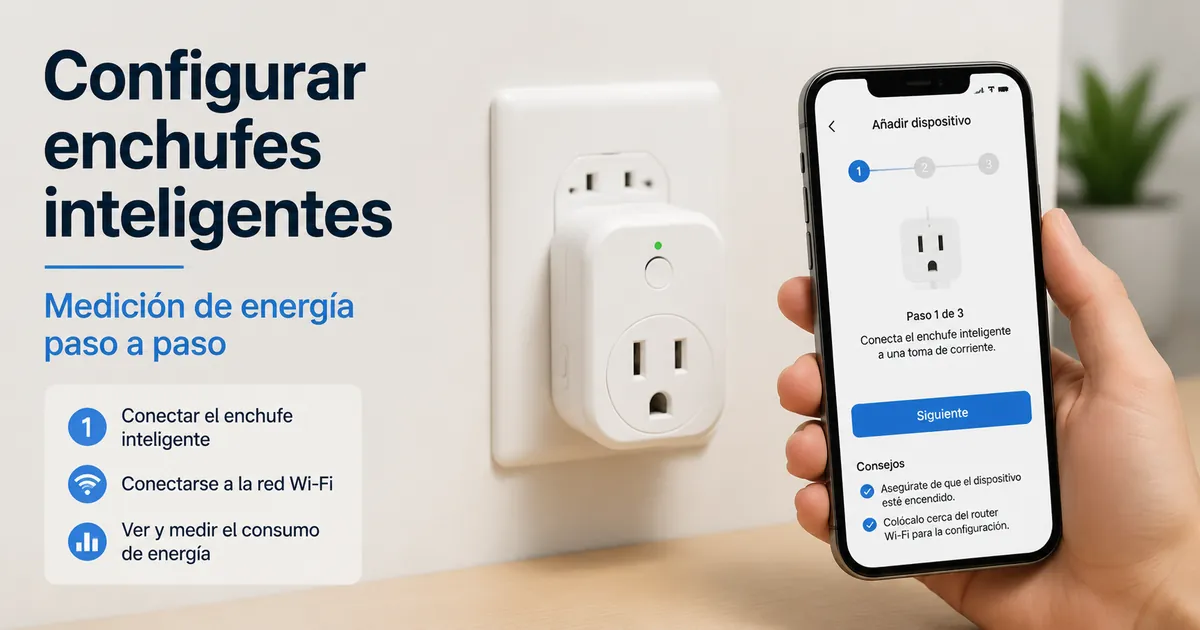 Enchufe inteligente con medición de energía configurándose mediante una aplicación móvil