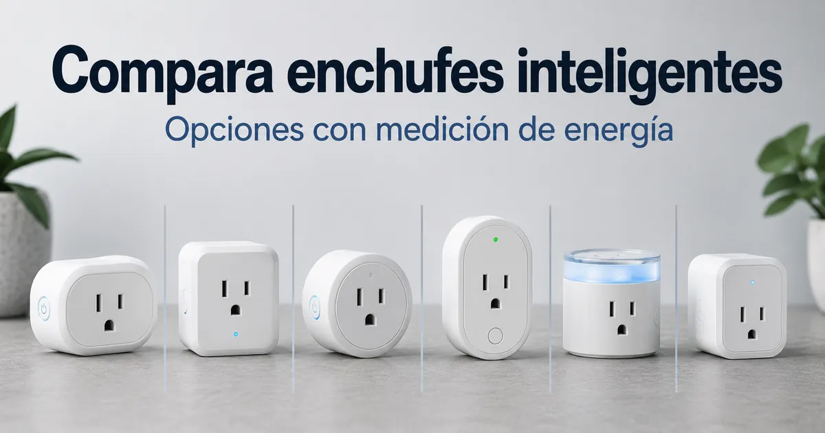 Varios enchufes inteligentes con medición de energía colocados para comparar opciones antes de comprar
