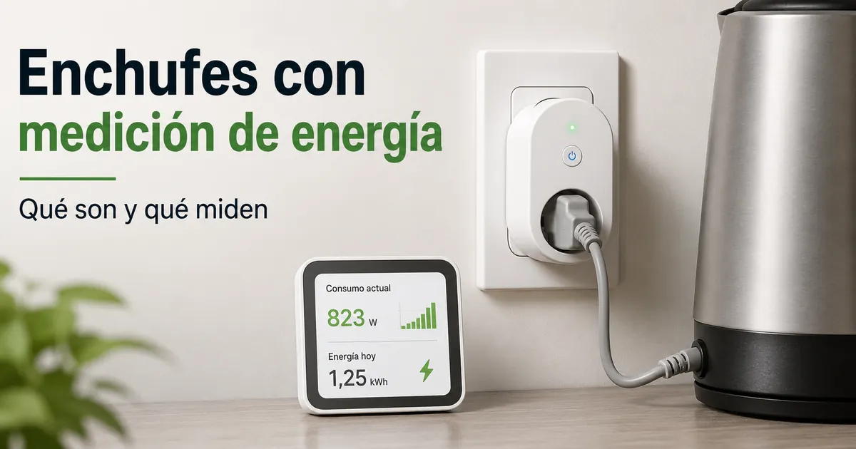 Enchufe inteligente con medición de energía midiendo el consumo eléctrico de un aparato conectado