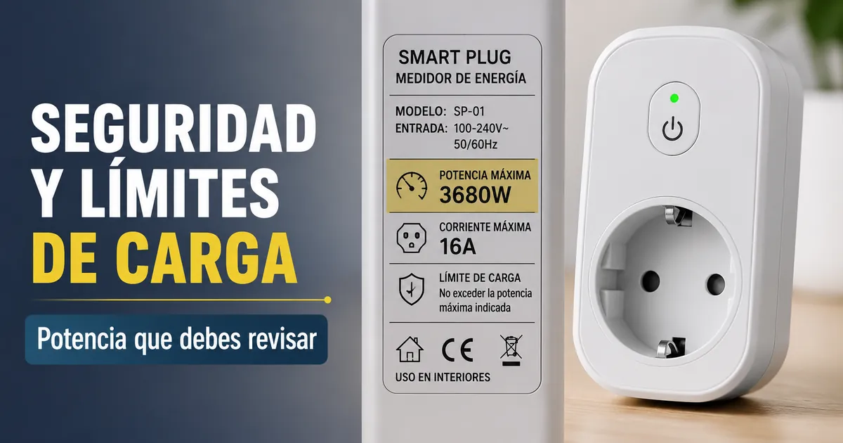 Etiqueta de un enchufe inteligente con medición de energía con información de potencia y límite de carga