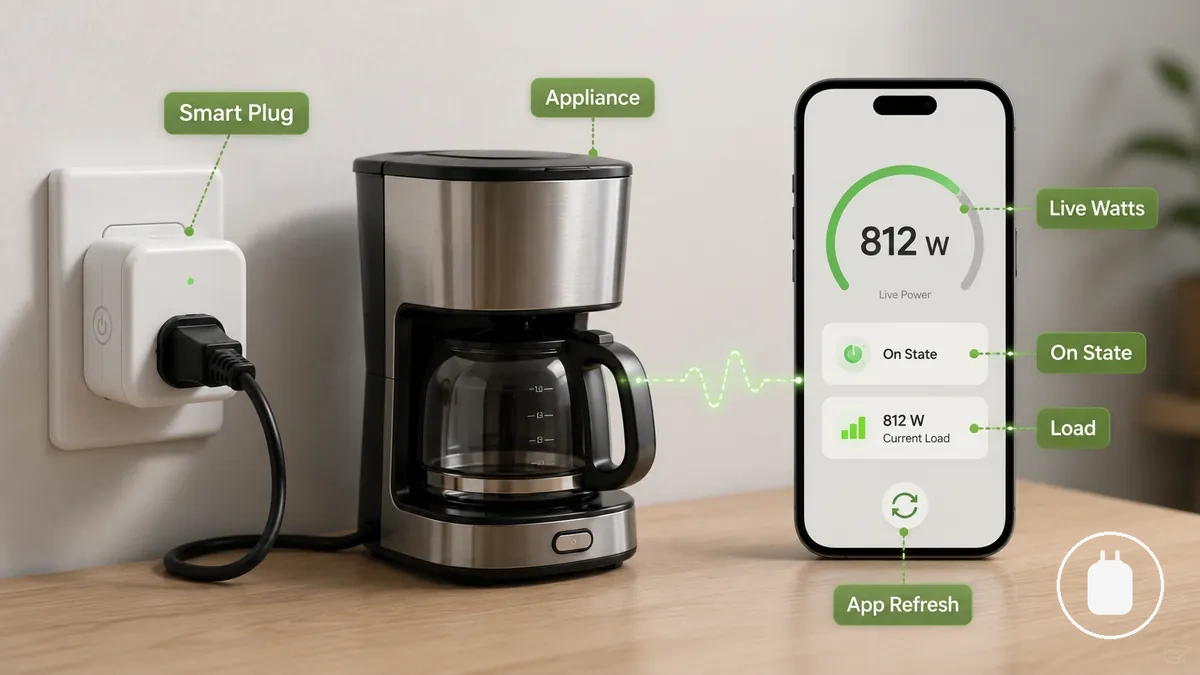Application de prise connectée affichant la consommation en temps réel avec relevé de puissance pour un appareil connecté