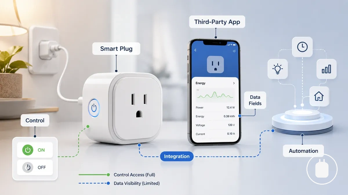 Prise connectée avec suivi de consommation connectée à une application externe avec une visibilité limitée des données de suivi