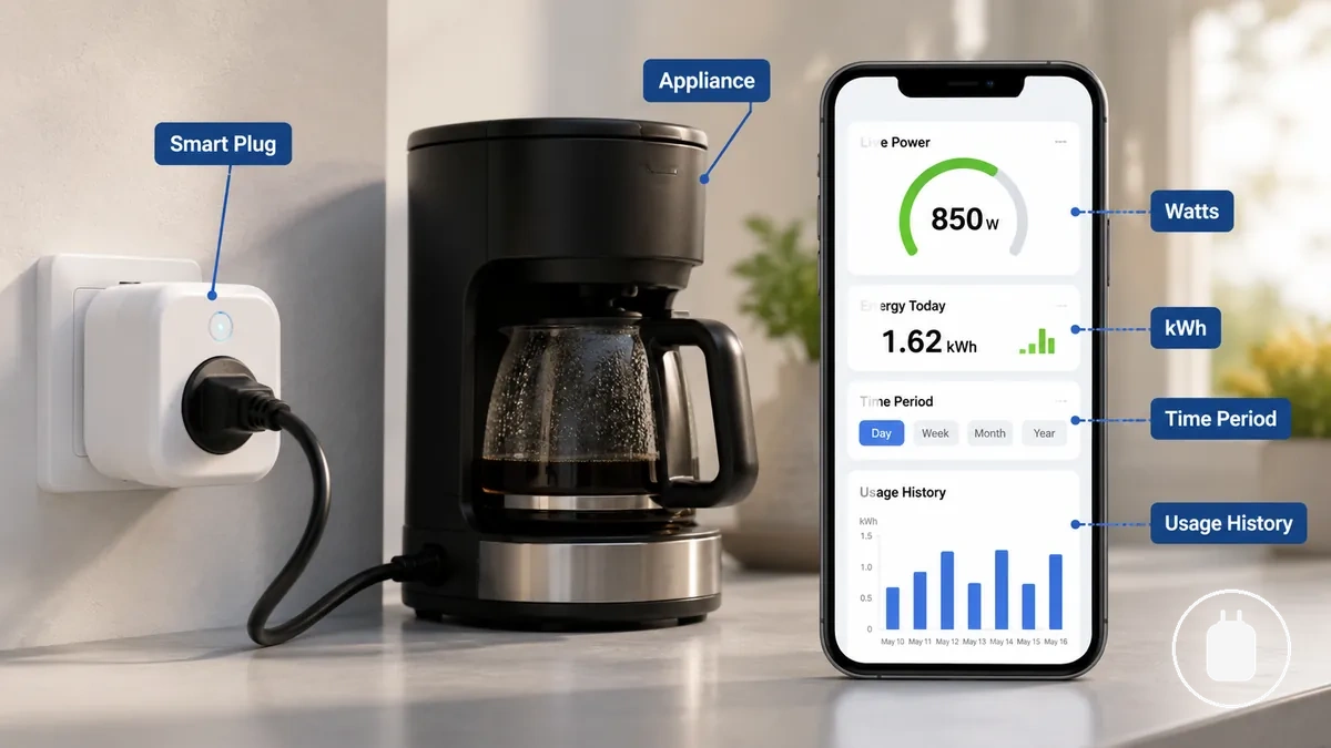 Application de prise connectée affichant les libellés des données d’usage pour un appareil connecté