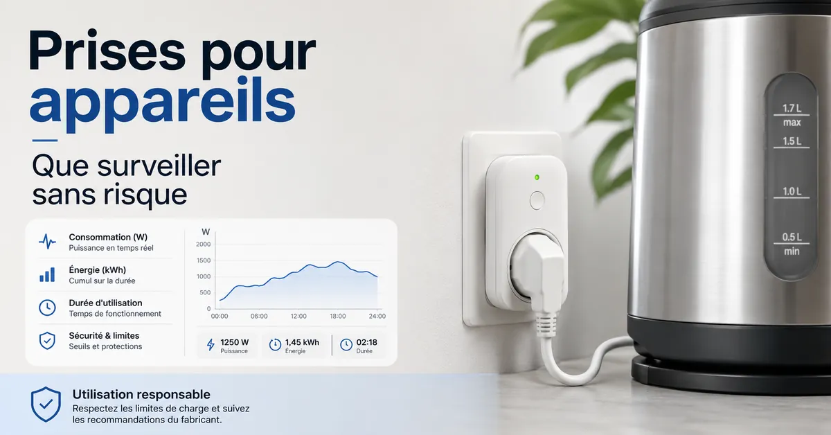 Prise connectée avec suivi de consommation surveillant l’électricité utilisée par un appareil domestique