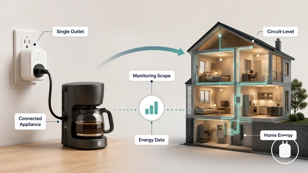 Comparação entre monitoramento com plugue inteligente e monitoramento de energia residencial mais amplo